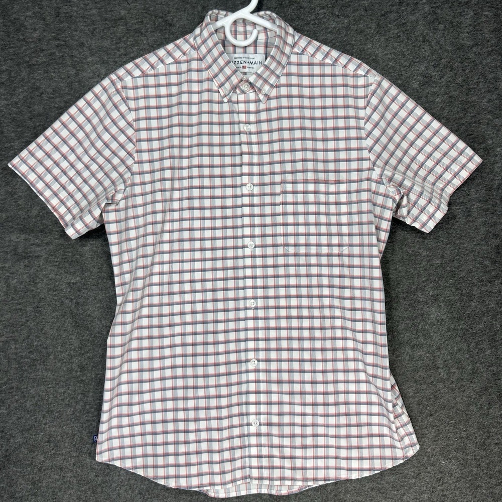 Mizzen Main Shirt Mens Large White Blue Plaid Button Up Trim Leeward performance - Picture 2 of 10